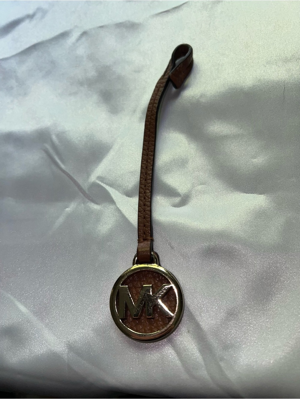 Michael Kors Brown Leather MK Medallion Bag Charm Key Holder